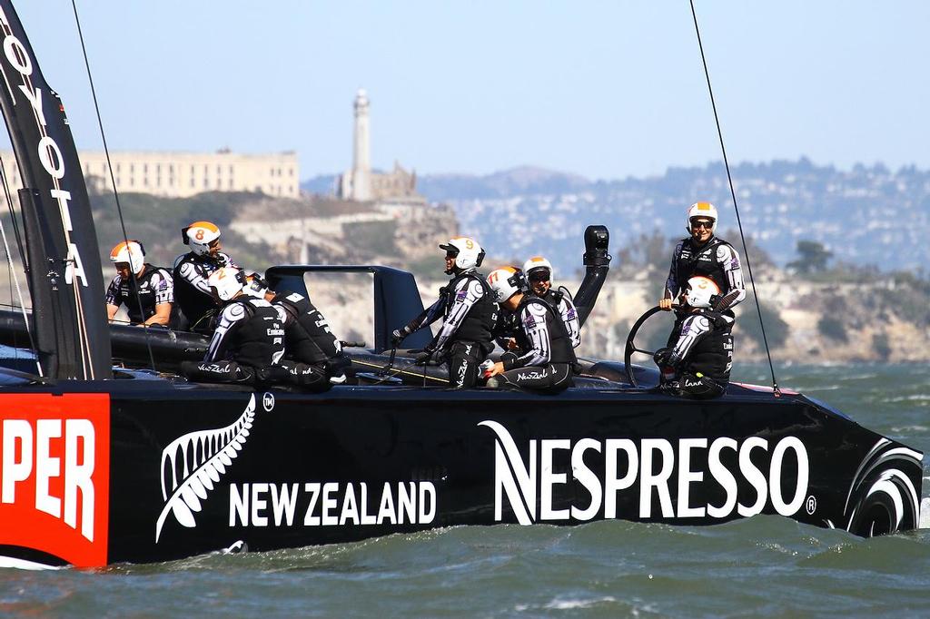 Oracle Team USA v Emirates Team New Zealand. America’s Cup Day 8 San Francisco. Emirates Team NZ skipper Dean Barker is all smiles  © Richard Gladwell www.photosport.co.nz